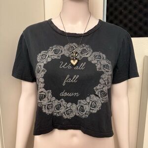 Black Graphic Women's Crop Top Small  Goth Punk Distressed